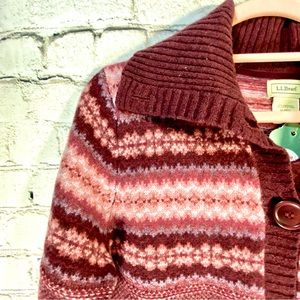 LL BEAN 100% wool Fair Isle cardigan